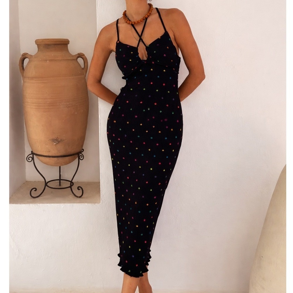 NWT Never Fully Dressed Black‎ Multi Spot Megan Maxi Dress Size Large
